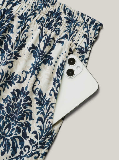 Damask Print Tassel Straight-Leg Pants