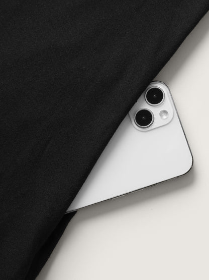 Solid Tassels Trim Pocket Asymmetrical Hem T-shirt