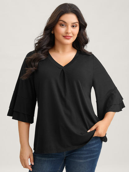 Supersoft Essentials Ruffle Layered Sleeve Pleated T-shirt