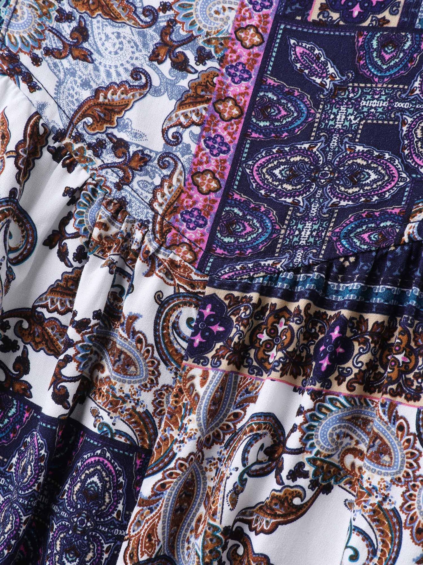 Boho Collage Patchwork Front Pockets Jumpsuit