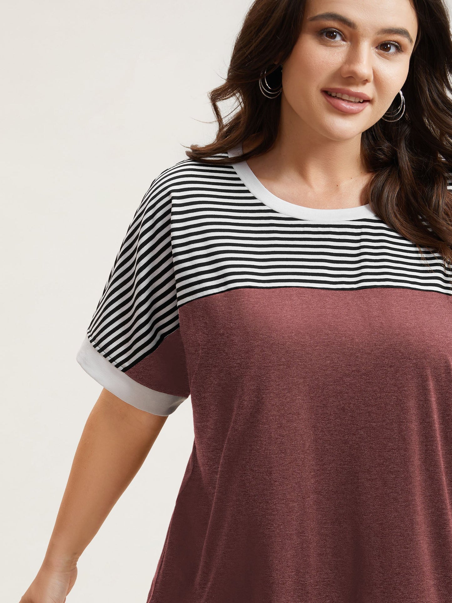 Solid and Striped Contrast Hem T-Shirt