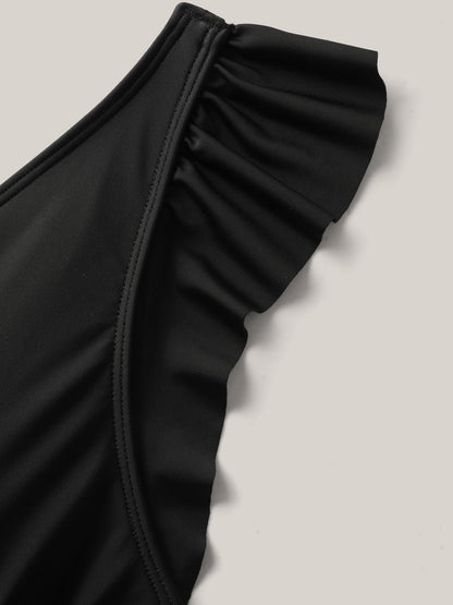 Ruffled Hem Flutter Sleeve Drawstring Swim Dress