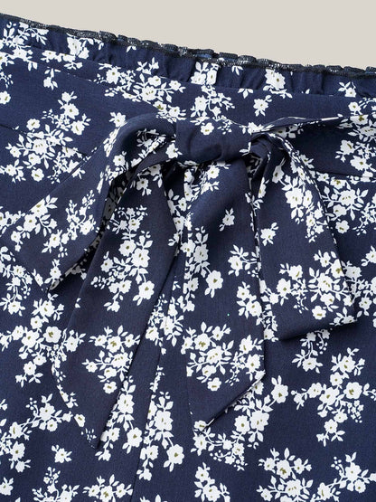 Floral Print Waist Stretchy Wide Leg Pants