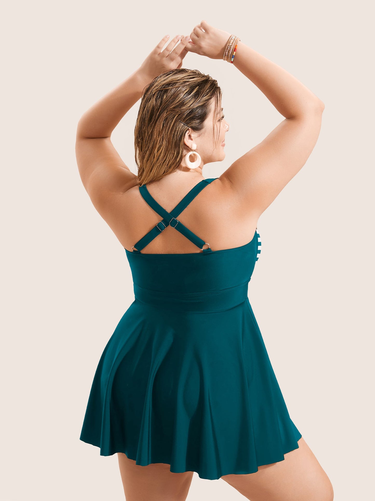 Stripes Patchwork Tie Knot Cross Straps Swim Dress