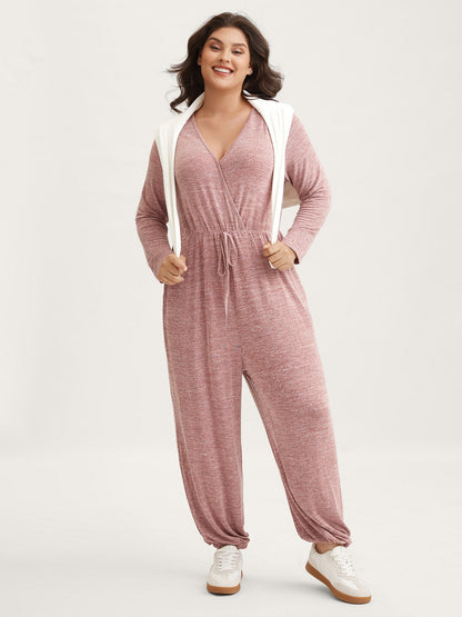 Elastic Waist Overlap Collar Lounge Jumpsuit