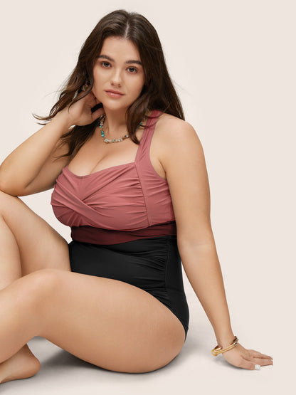 Contrast Twist Front Tummy-Control One Piece Swimsuit