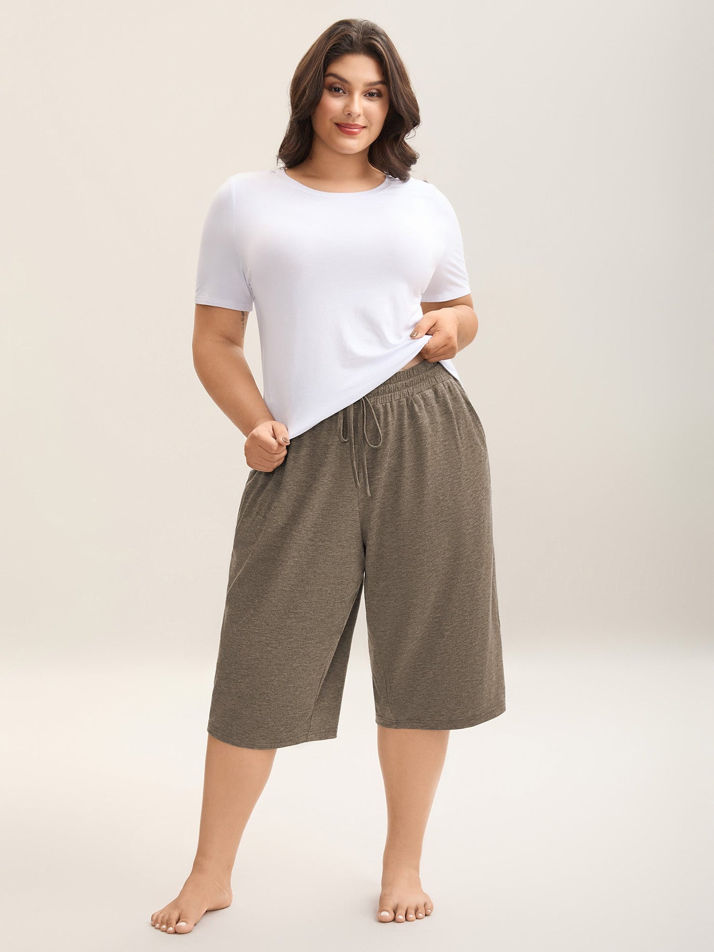 Mixed Color Knit Drawstring Loungewear Bottoms