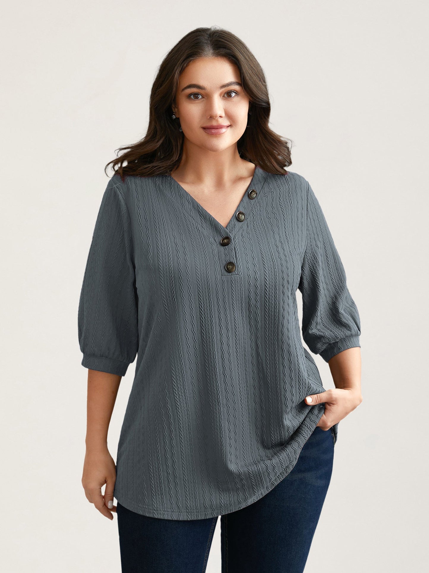 Plain Knit Texture Gathered Top
