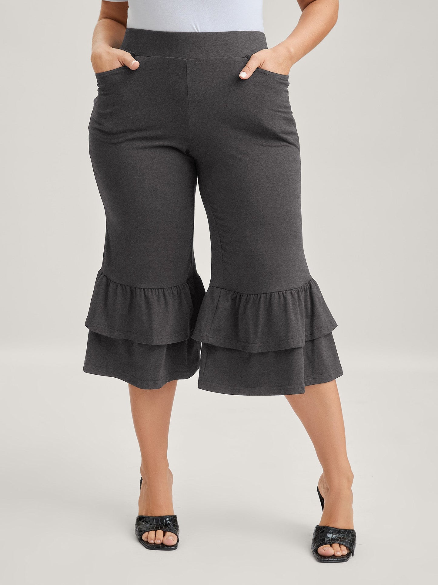 Layered Ruffled Flare Hem Pants