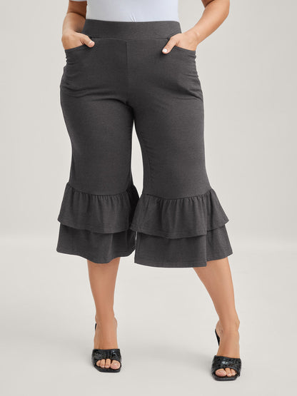 Layered Ruffled Flare Hem Pants