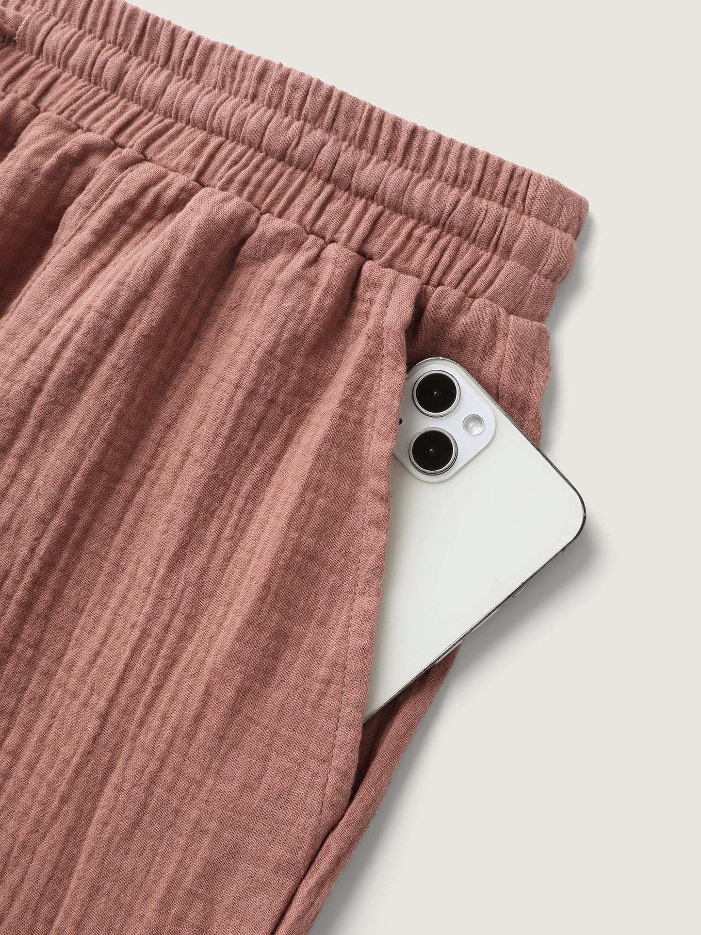 Tie-Hem Slits Cuffed Waist-Tie Pockets Pants