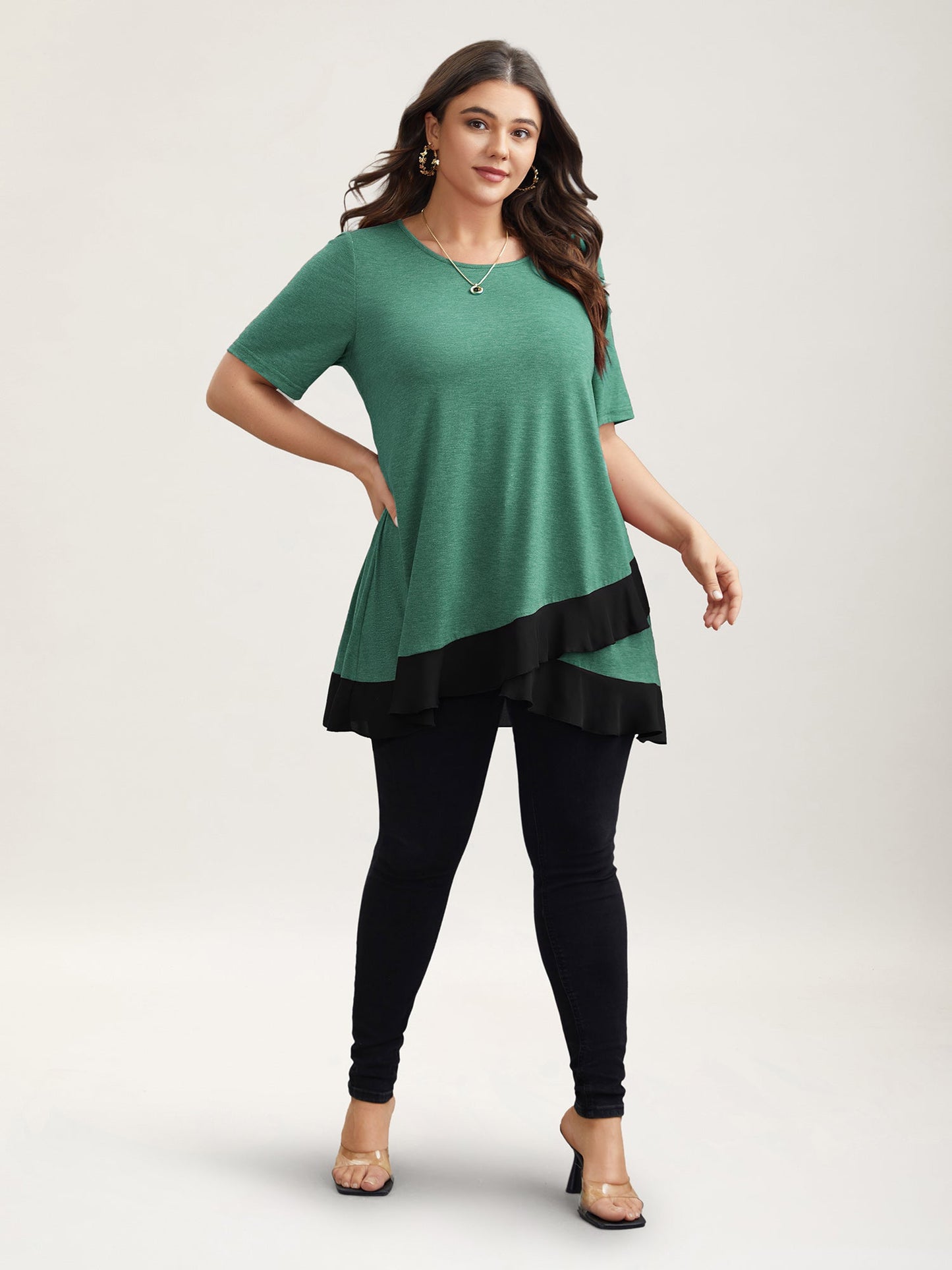 Color Contrast Overlap Hem Flared Top