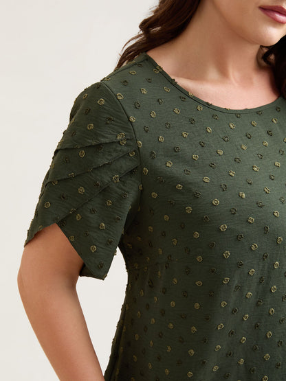 Textured Color Contrast Petal Sleeve Blouse