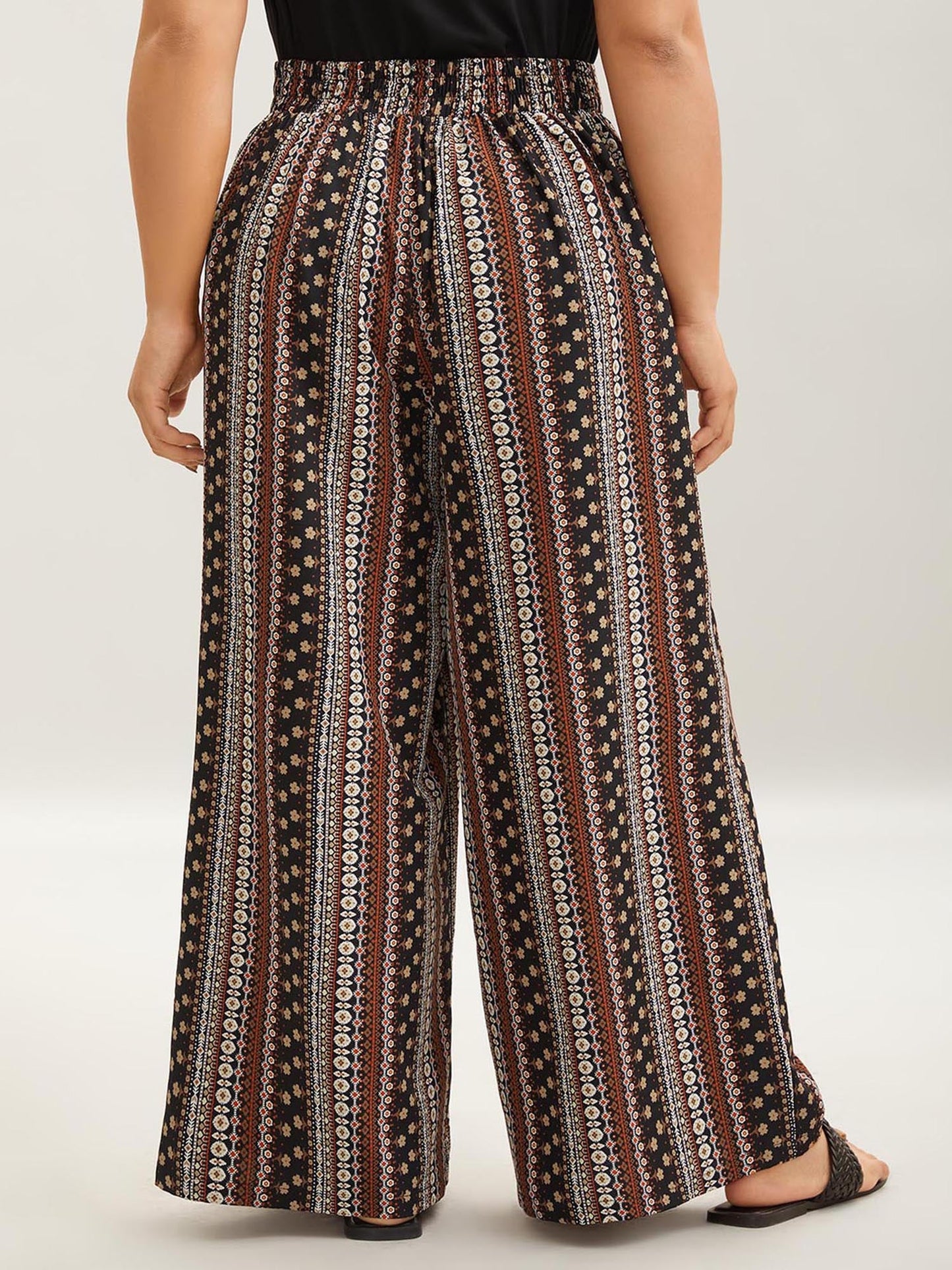 Boho Geometric Pattern Wide-Leg Pants