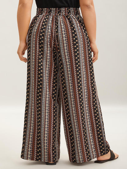 Boho Geometric Pattern Wide-Leg Pants