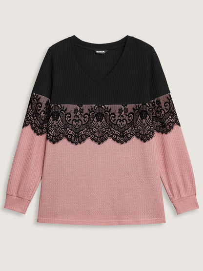 Crochet Lace Mesh Contrast Patchwork Top
