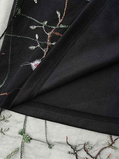 Floral Embroidered Elastic Waist Lined Midi Dress