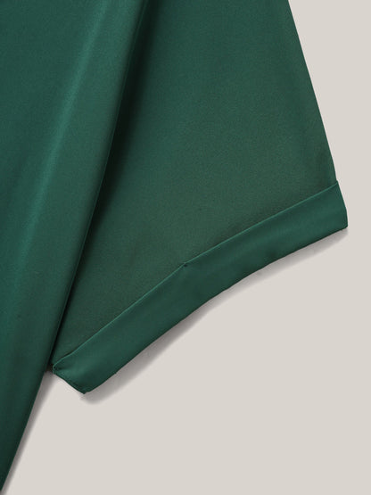 Rolled Hem Sleeve Collar Plain Blouse