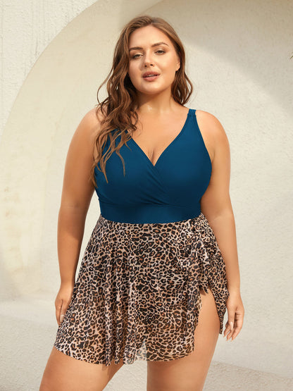 Leopard Print Knotted Surplice Swim Dress
