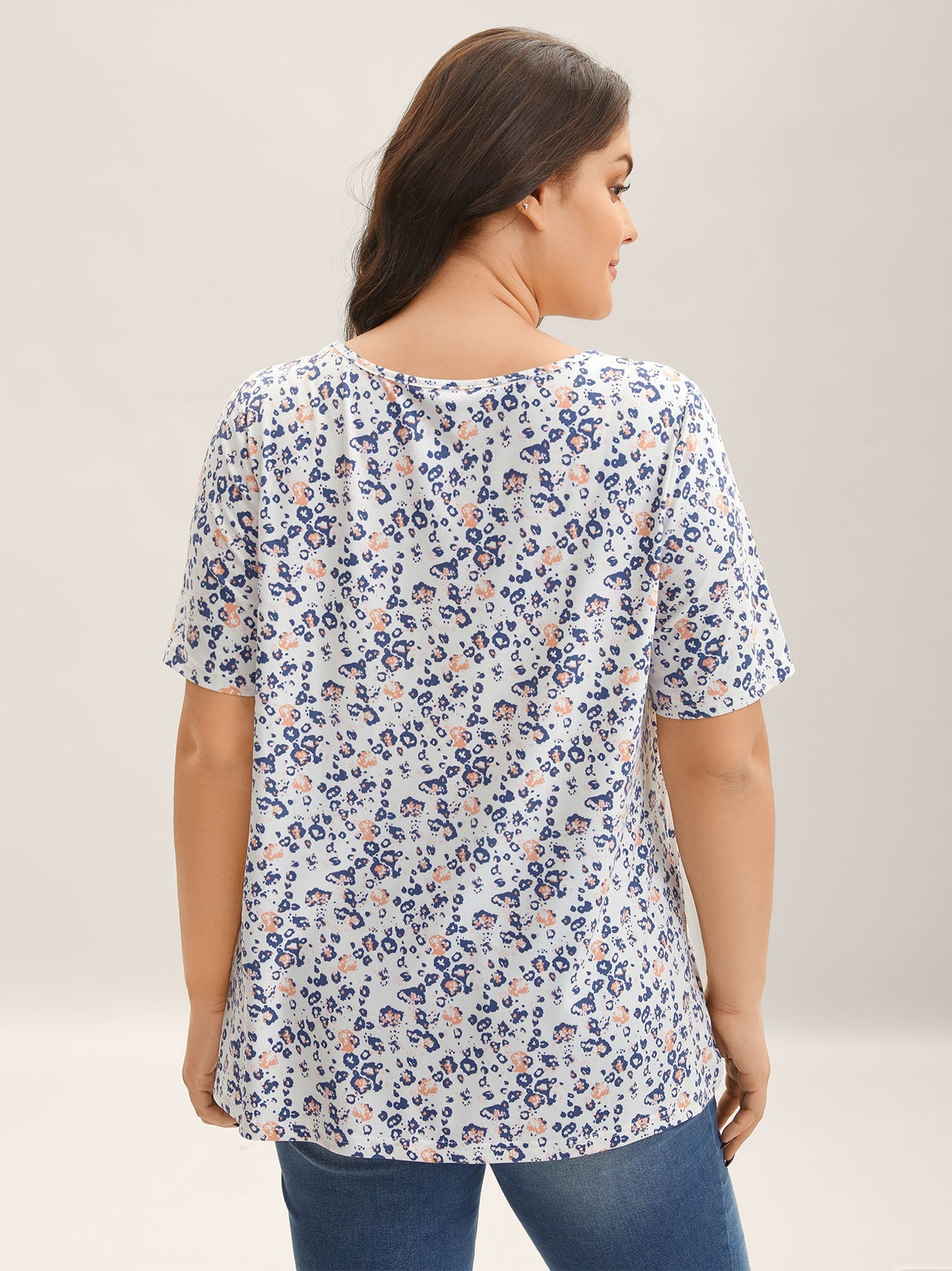 Floral Print Plicated Detail T-Shirt