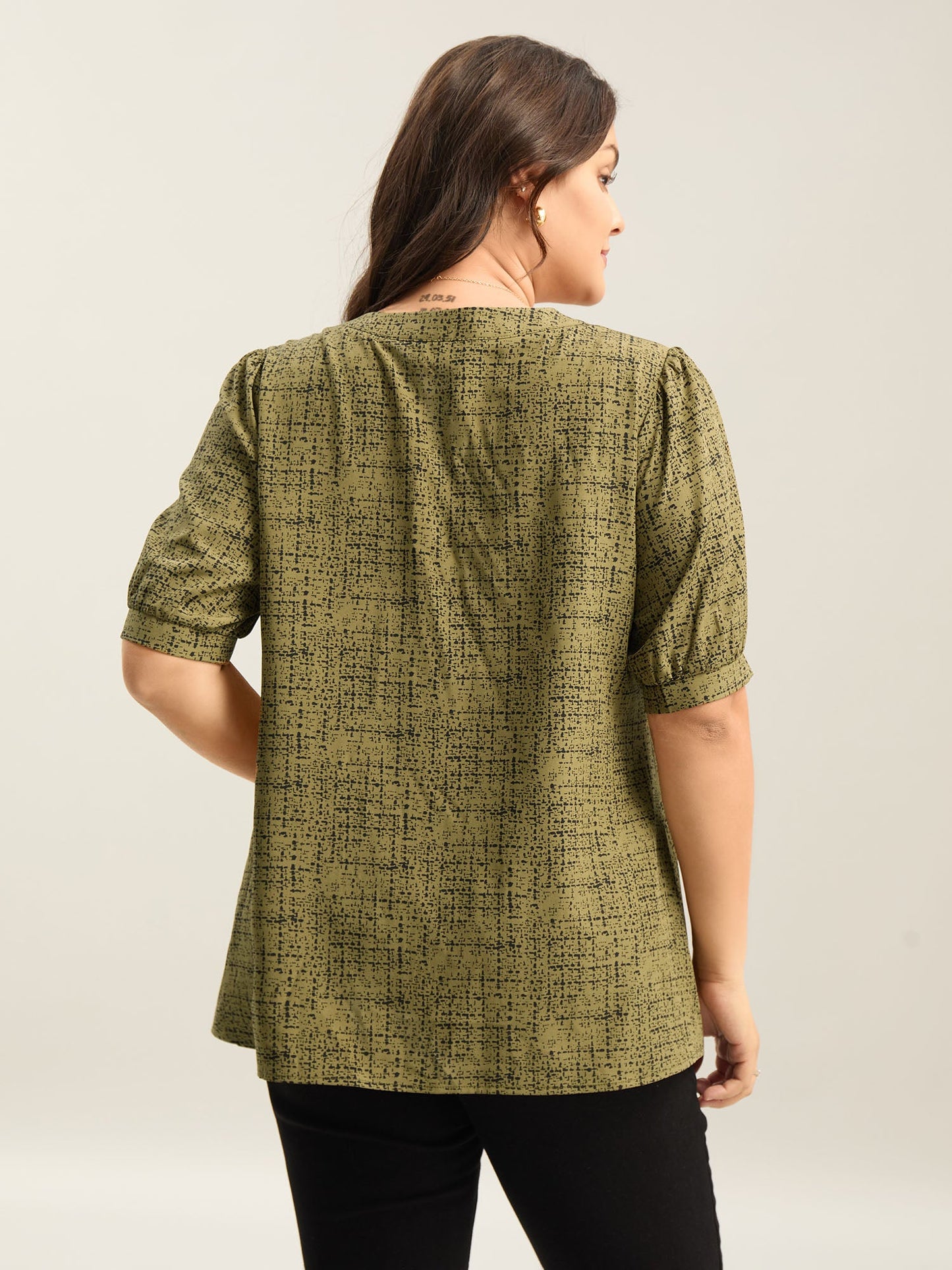 Geometric Print Puff Sleeve Blouse