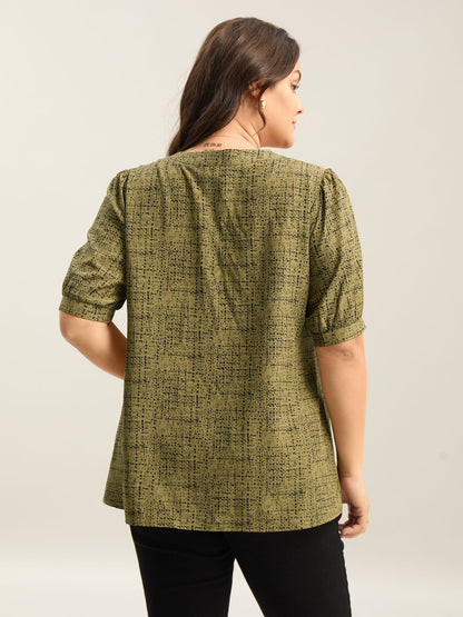 Geometric Print Puff Sleeve Blouse