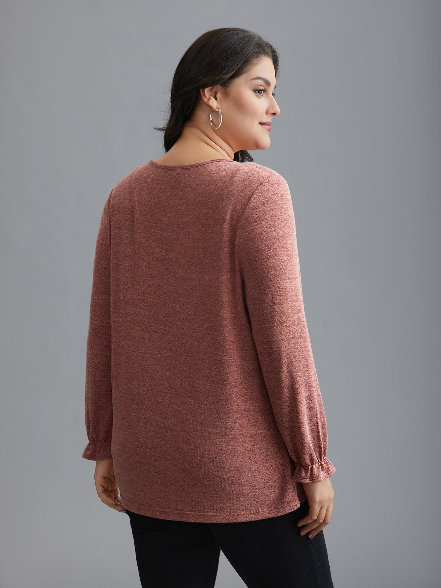 Round Neck Heather Pleated T-shirt