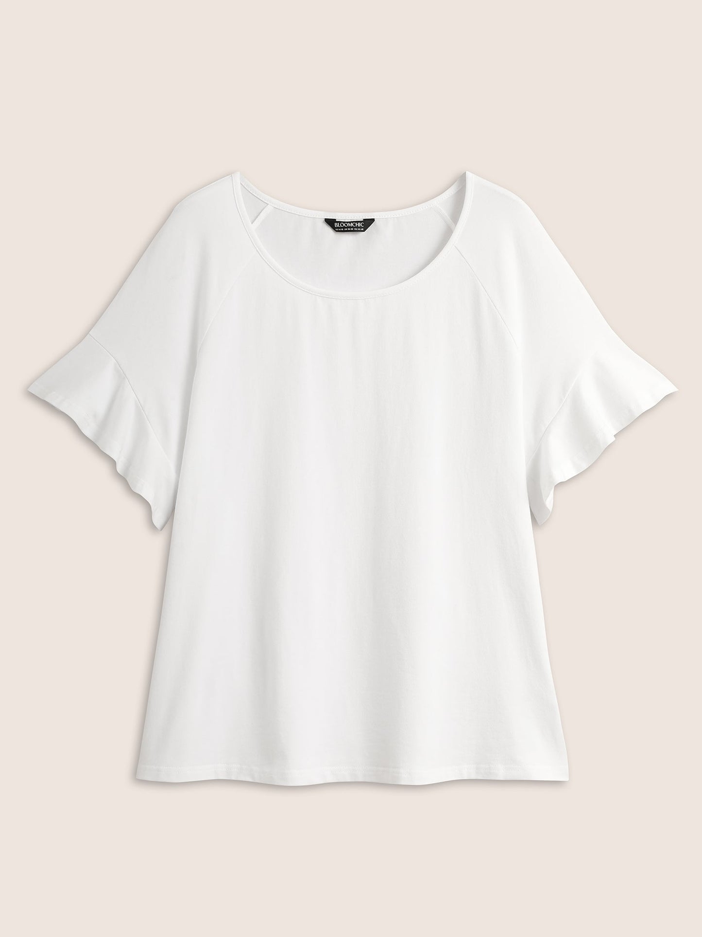 Cotton Round Neck Plain Patchwork Ruffles T-shirt