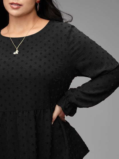 Textured Dot Elastic Cuffs A-line Blouse