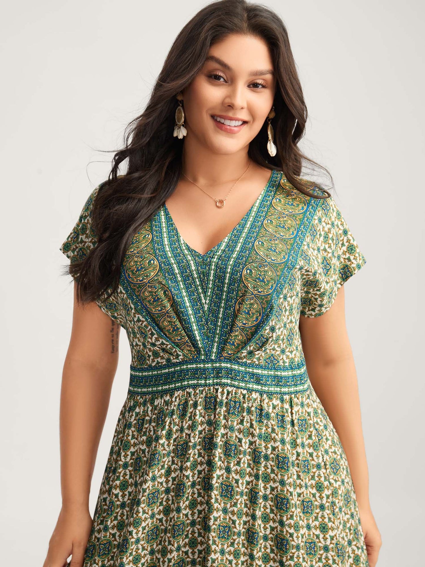 Rayon Floral Boho Print Pockets Midi Dress