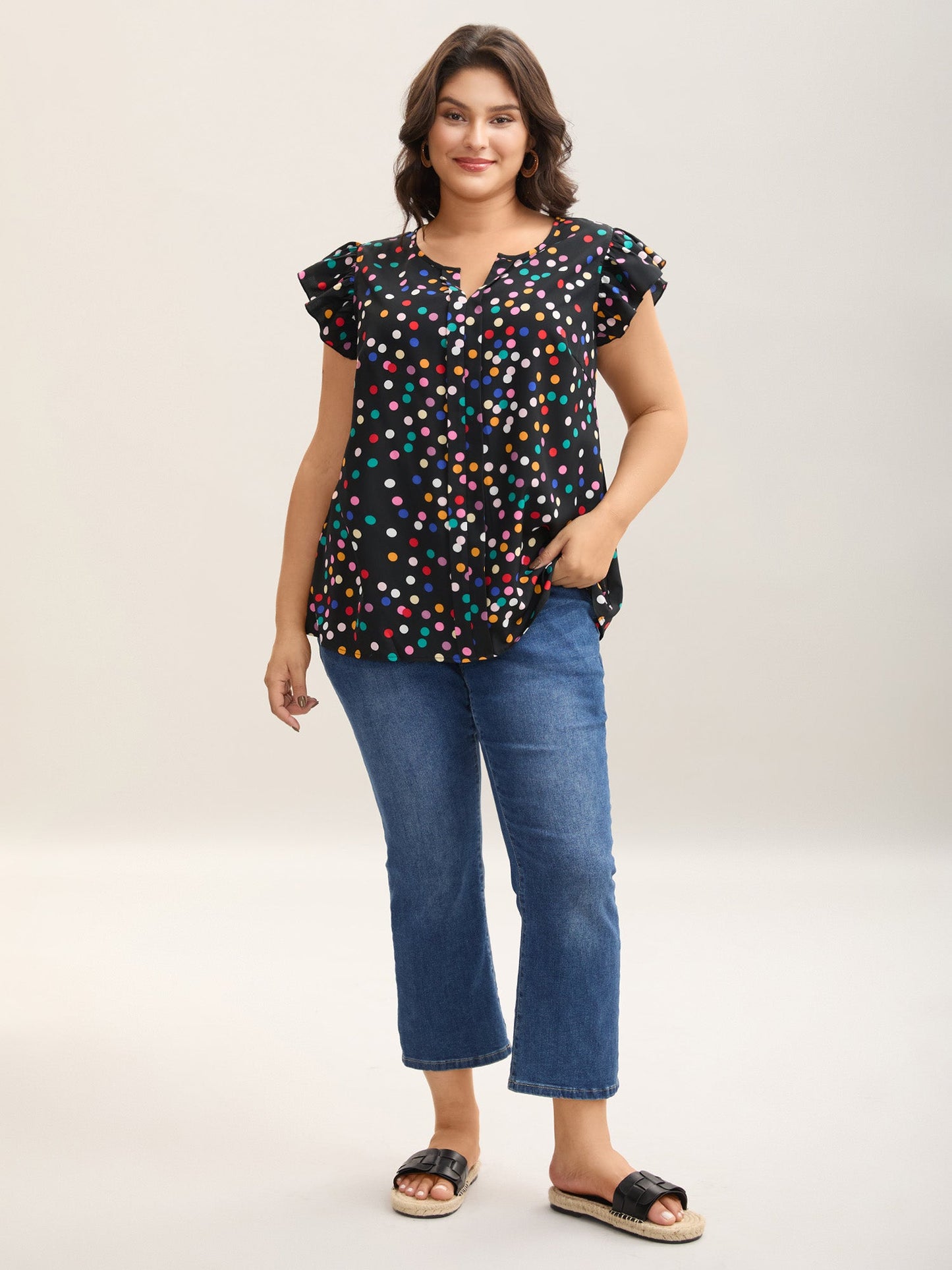 Polka Dot Flutter Sleeve Blouse