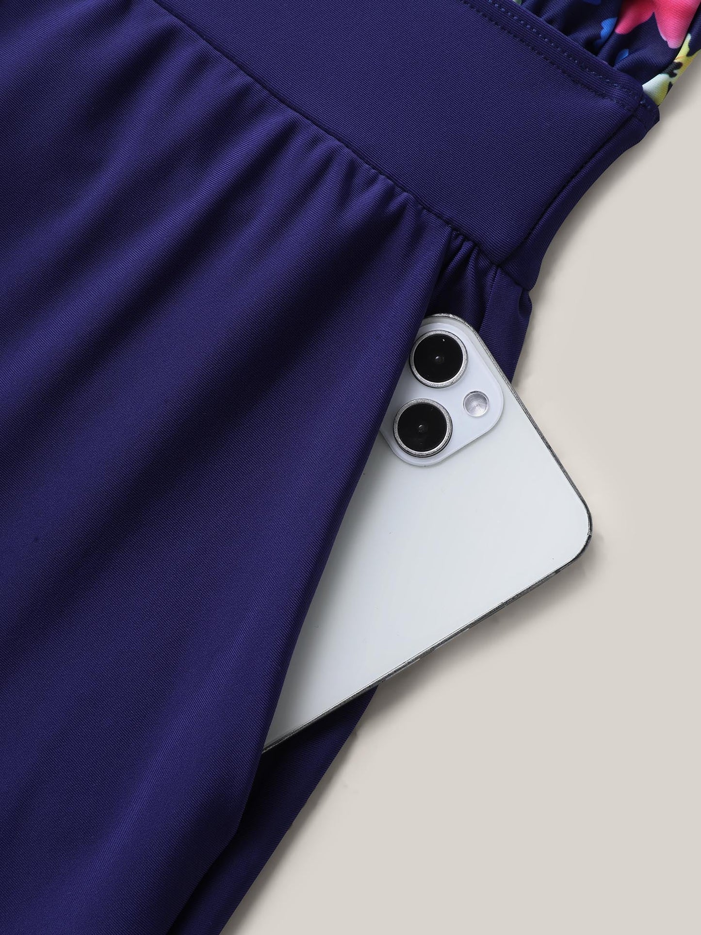 Floral Print Keyhole Pockets Swim Romper