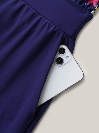 Floral Print Keyhole Pockets Swim Romper