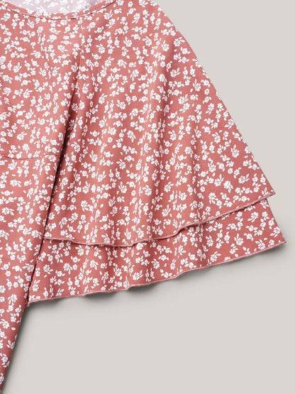 Ditsy Floral Print Tiered Lotus Leaf Sleeve Shirt
