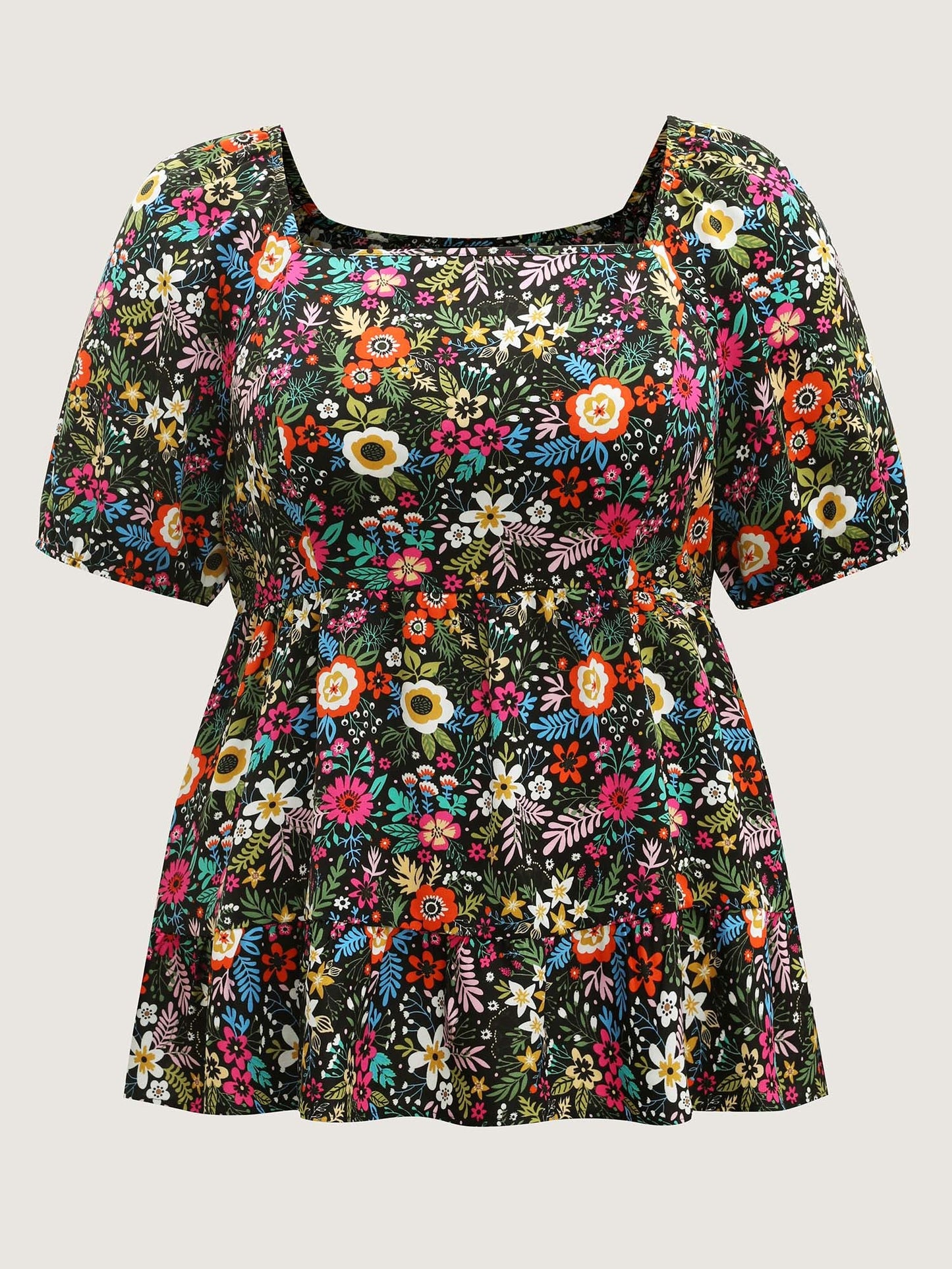 Floral Square Neck Fit and Flare Blouse