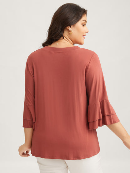Supersoft Essentials Ruffle Layered Sleeve Pleated T-shirt