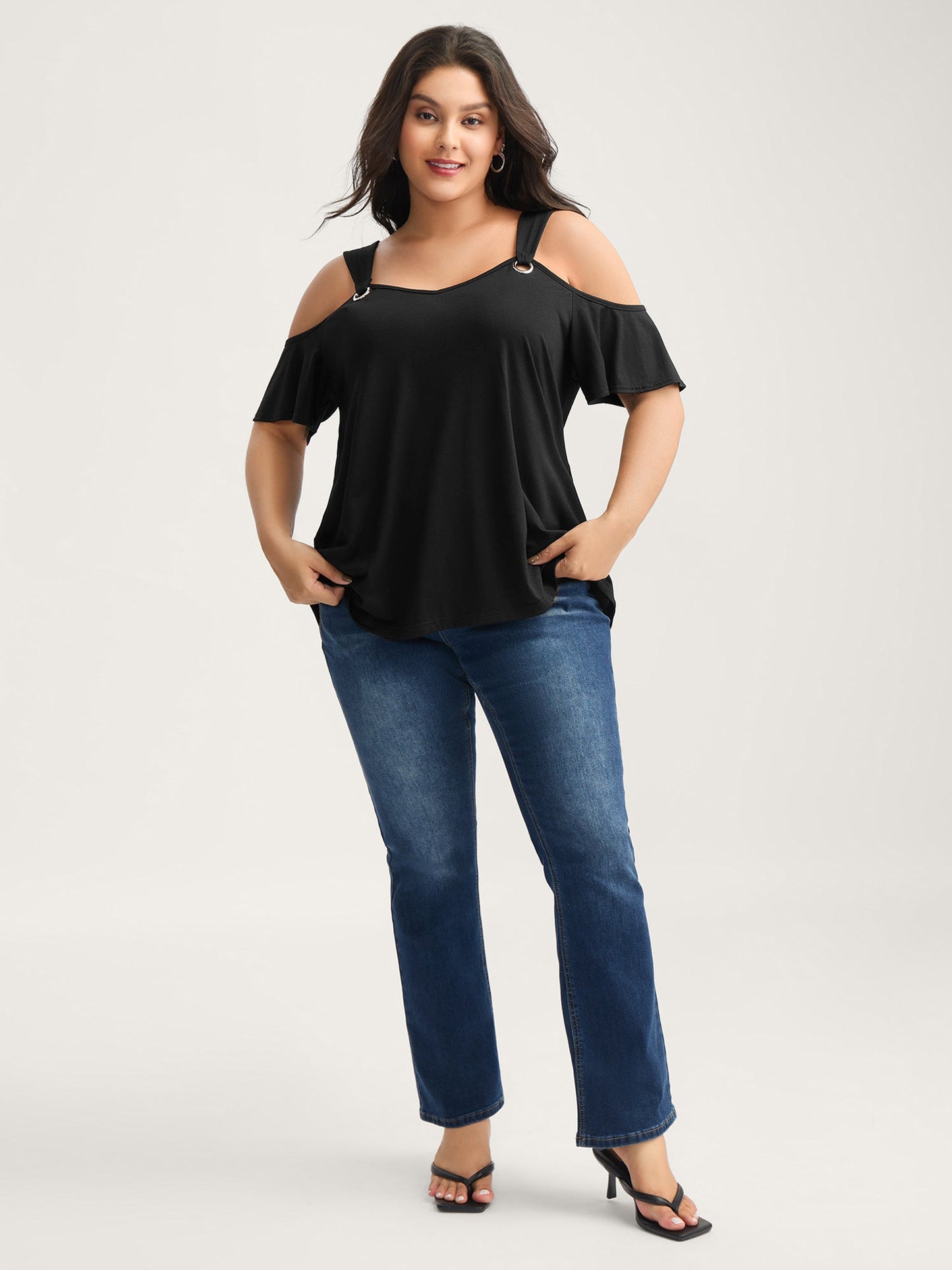 Off-Shoulder Loop Detail T-Shirt