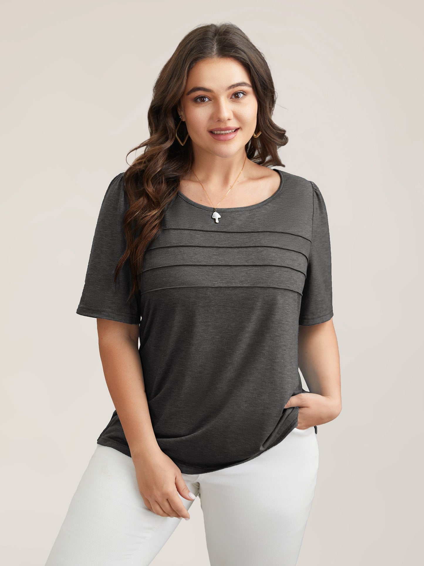 Seamed Round Neck Fitted T-Shirt