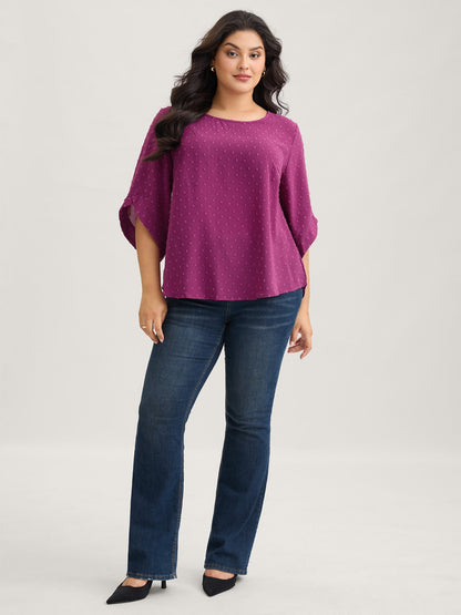 Textured Round Neck Bell Sleeve Blouse