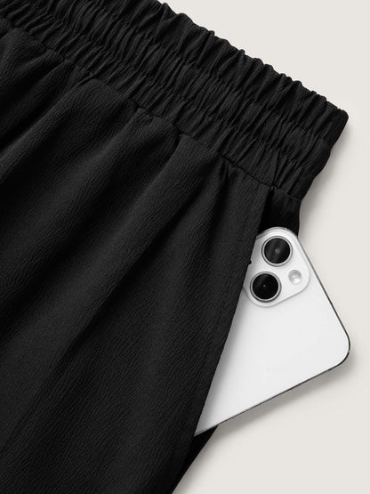 Scalloped Hem Laser Cut Wide-Leg Pants