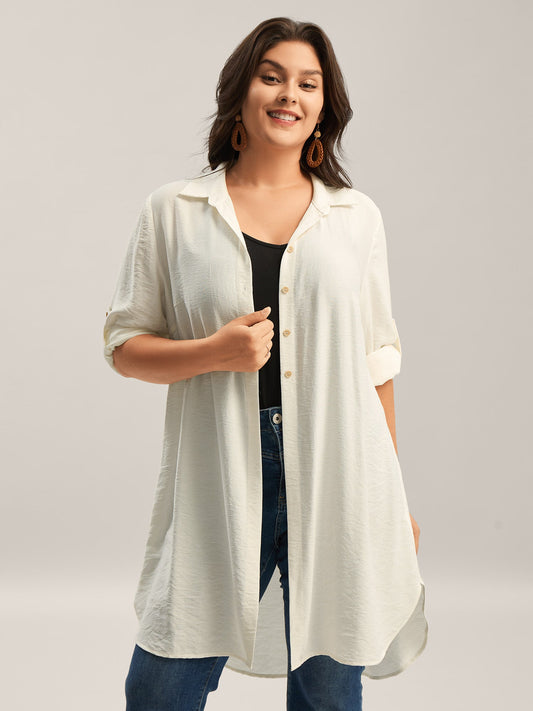 Front-Open Long Basic Blouse