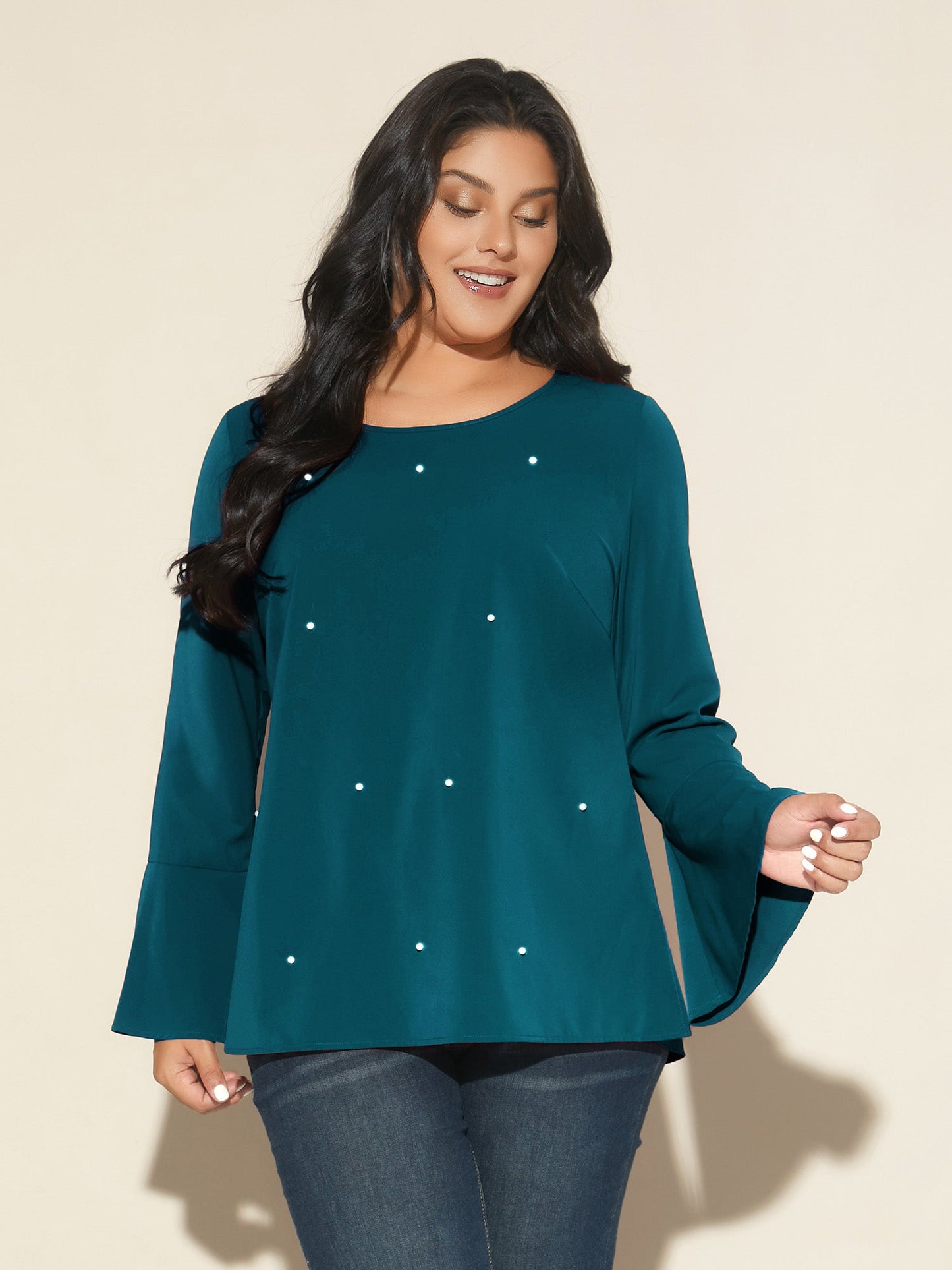 Beaded Embellished Bell Sleeves Blouse