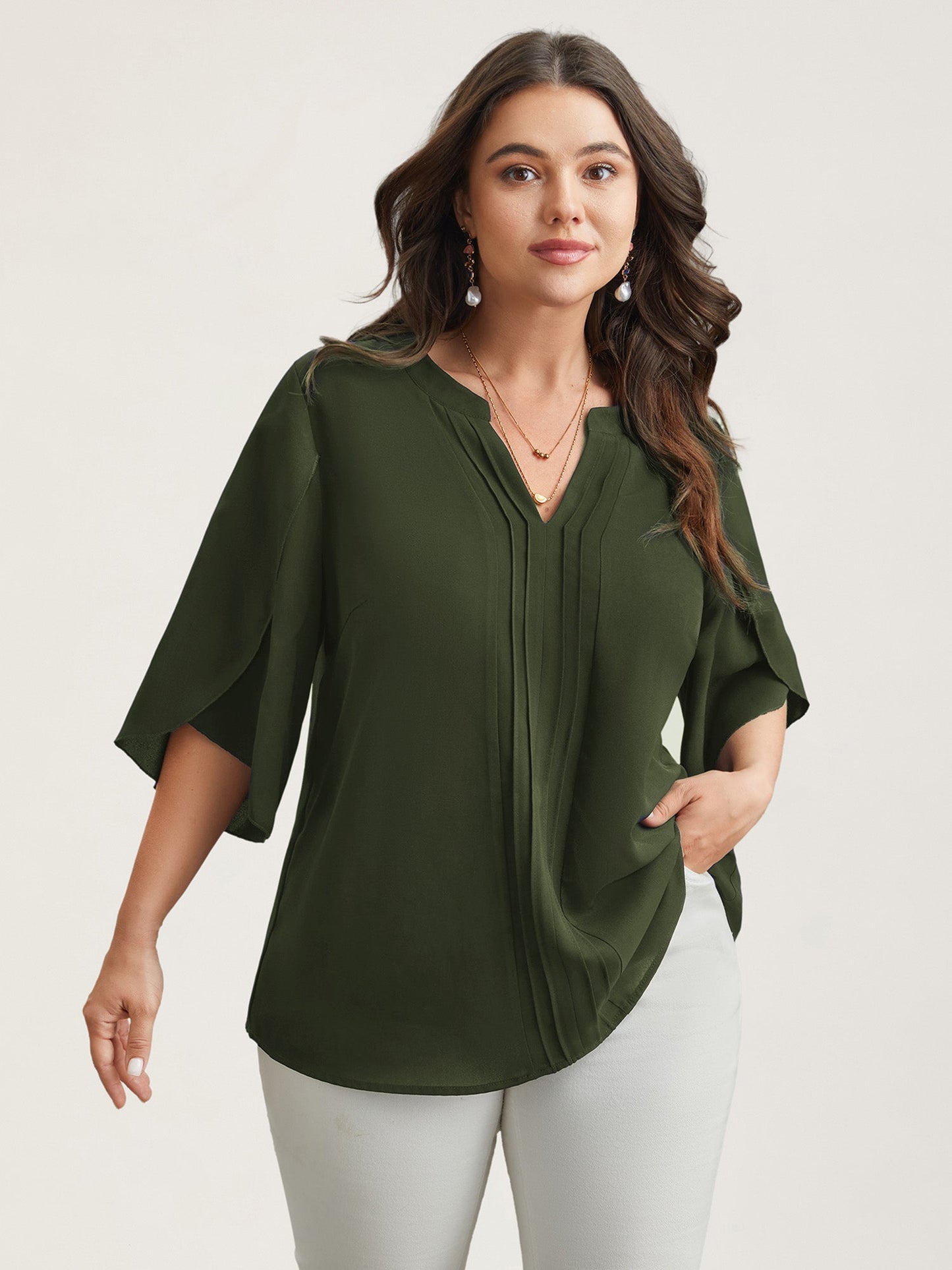Petal Sleeve Toothpick Pleats Shirt