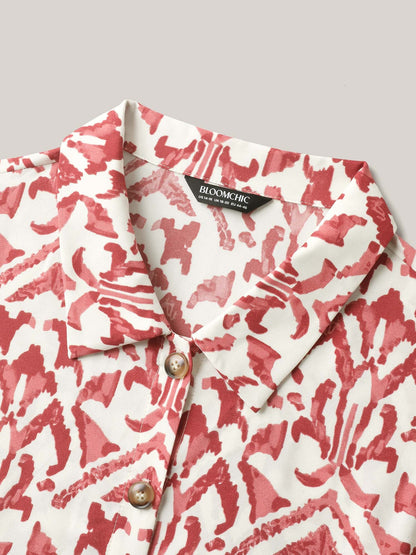 Spring Abstract Print Shirt Collar Midi Dress