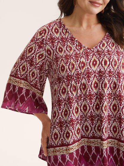 Pin-Tuck Pleat Ornate Print Relaxed Fit Shirt