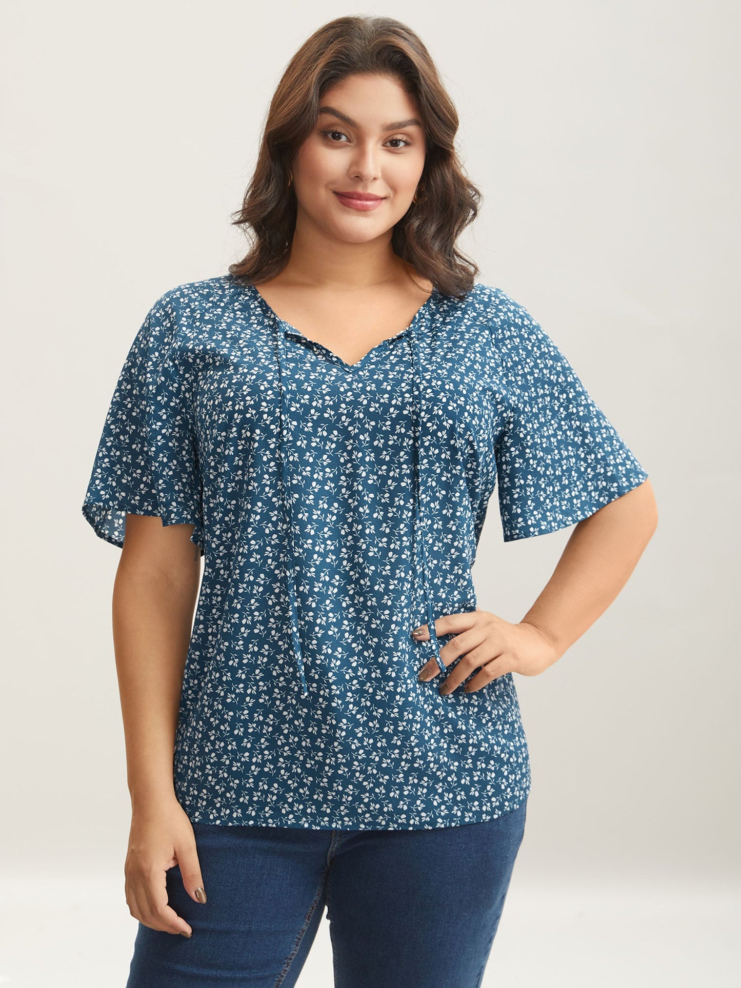 Ditsy Floral Print Half Sleeve Shirt