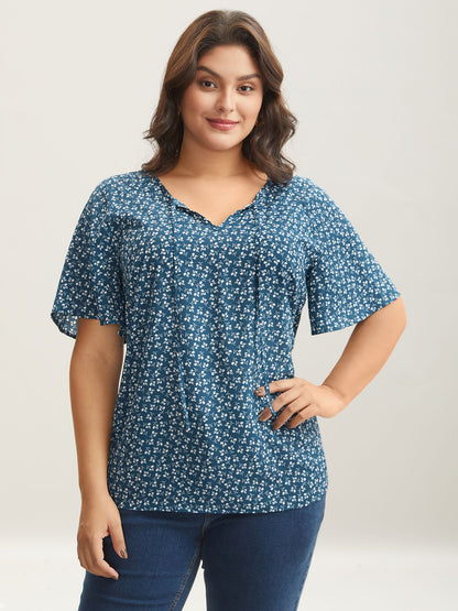 Ditsy Floral Print Half Sleeve Shirt