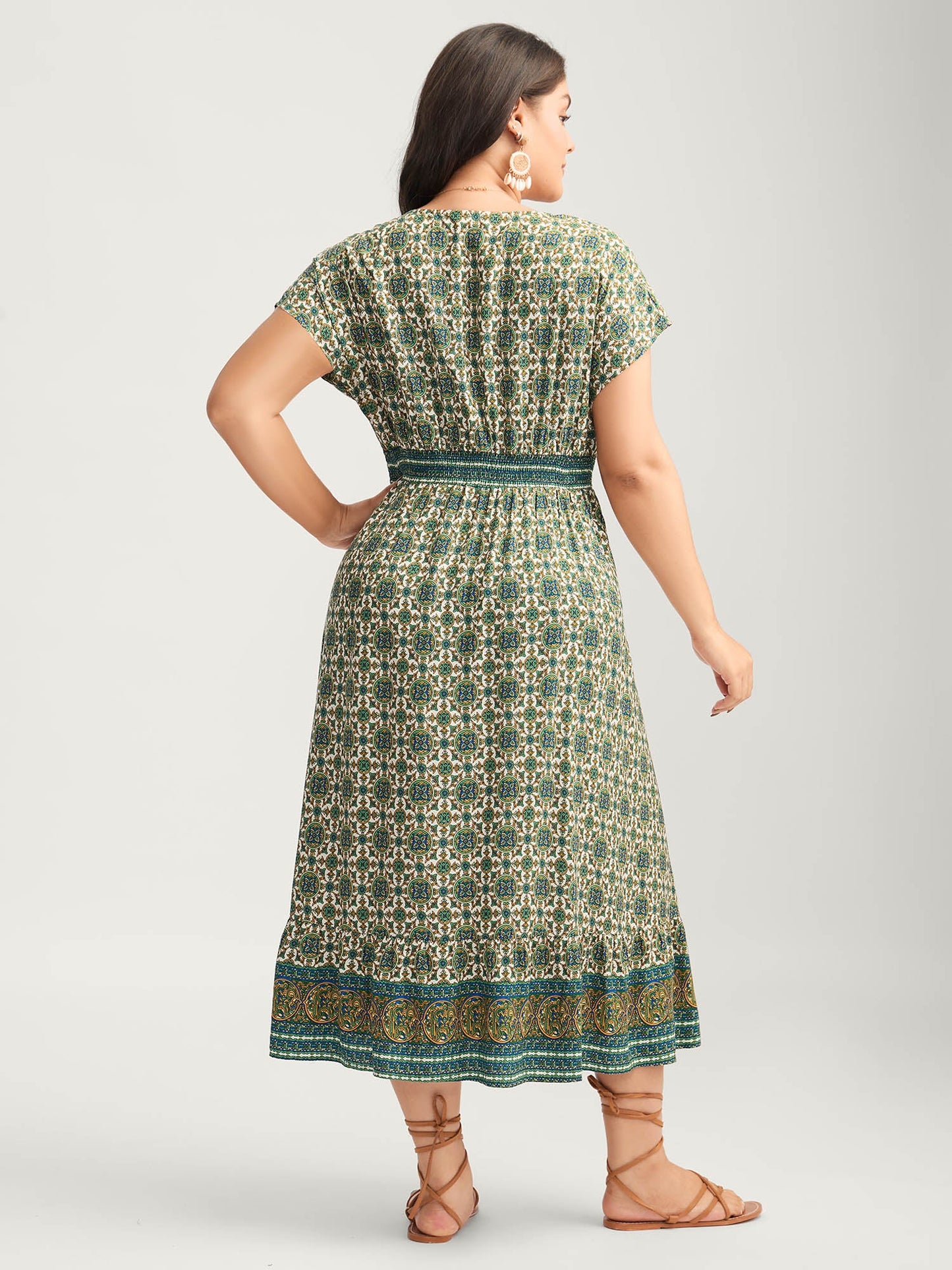 Rayon Floral Boho Print Pockets Midi Dress