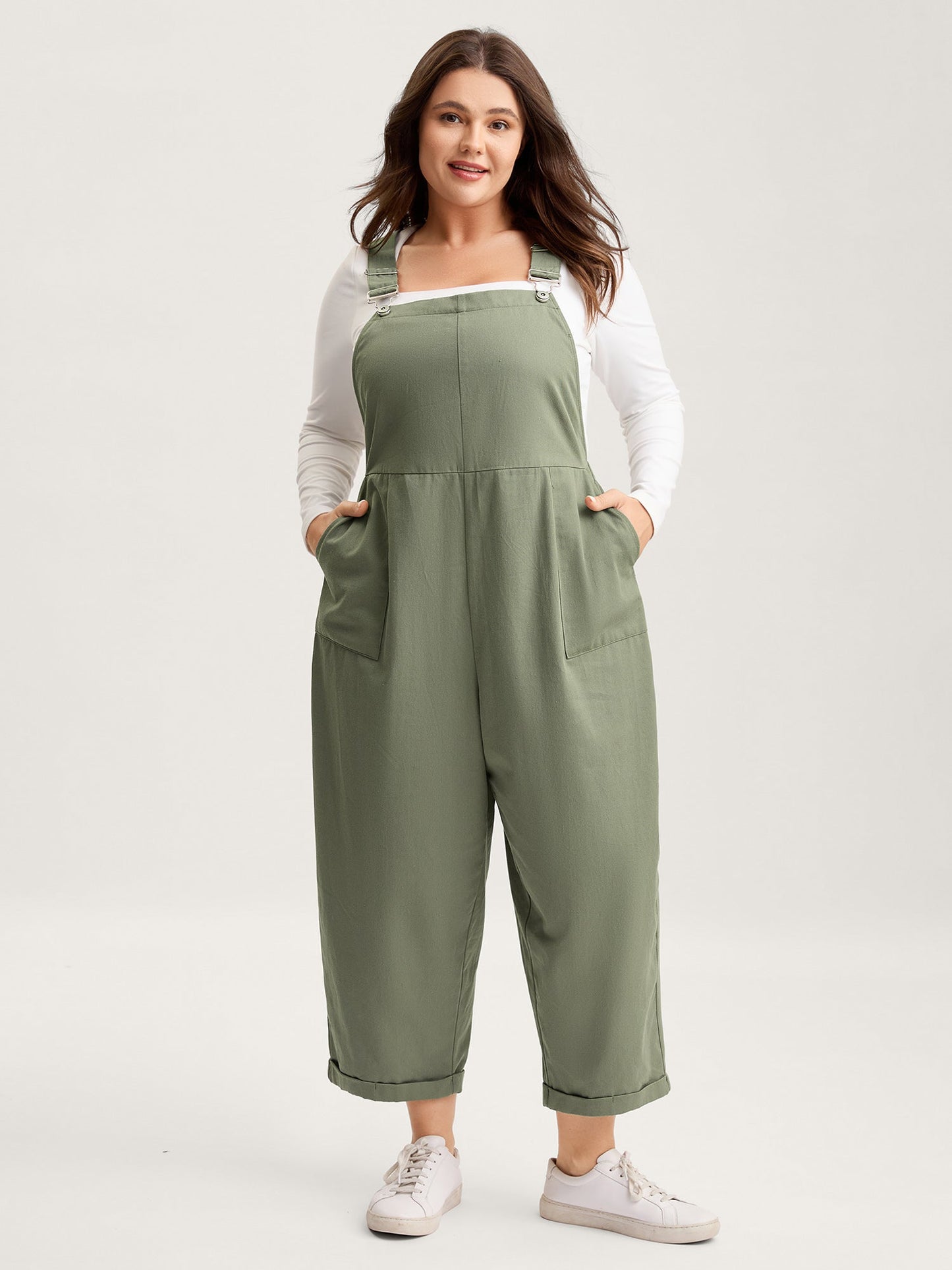 Pure Cotton Cuffed Hem Stretchy Waist Jumpsuit