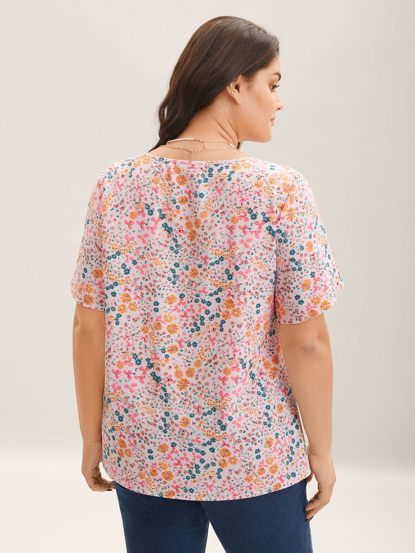 Floral Print V-Neck Flowy Blouse